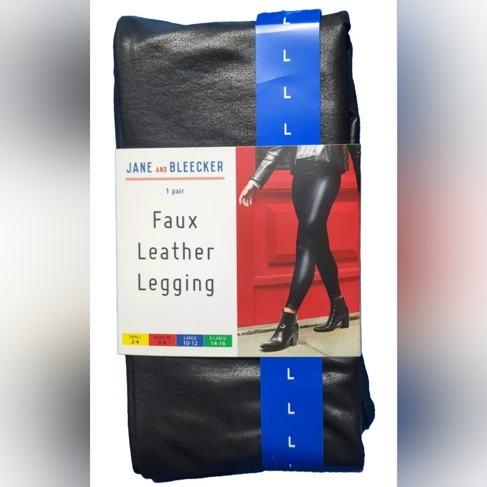*New* Jane and Bleecker Ladies' Size Large, Faux Leather Legging, Black